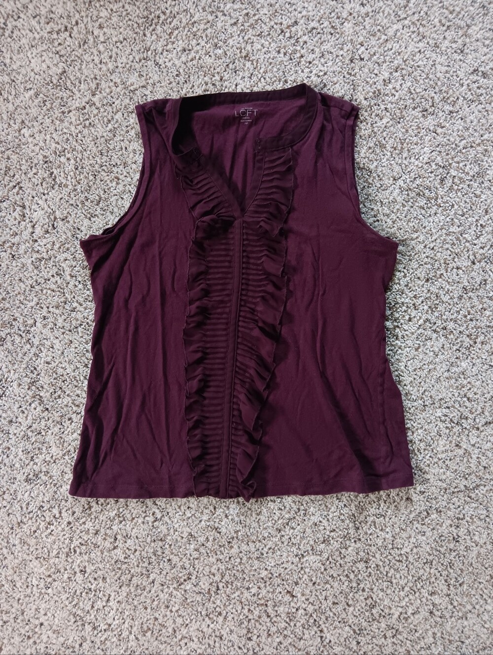 LOFT Plum Purple Medium Petite Ruffle Sleeveless Top